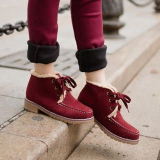 Faux-Fur Trim Lace-Up Boots