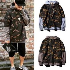 Free Shop - 假两件袖连帽迷彩套衫 Free Shop - 假两件袖连帽迷彩套衫