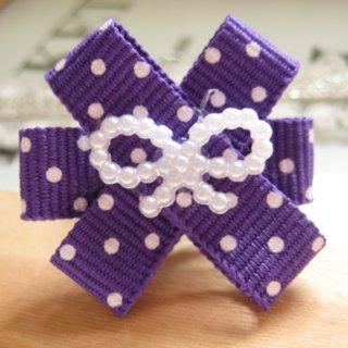 Hand made Pretty ribbon with purple spot cotton ring