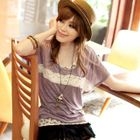 Tokyo Fashion - Set: Lace-Appliqué Top + Floral Tank Top