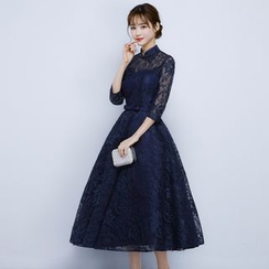 名贵风格 - 七分袖立领礼服裙 名贵风格 - 七分袖立领礼服裙