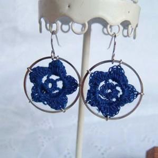 Lace Flower Ring Earrings(Blue)