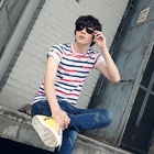SLIM&FIT - Roll-Up Sleeve Stripe T-Shirt