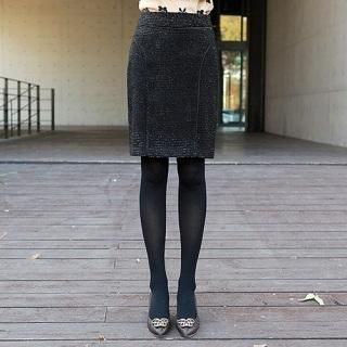 Metallic Knit Pencil Skirt