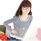 59 Seconds - Lace-Hem Striped Top