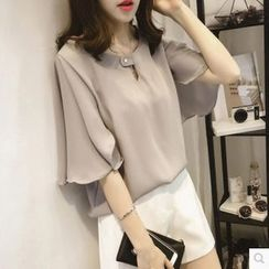Sienne - Flutter-Sleeve Chiffon Blouse Sienne - Flutter-Sleeve Chiffon Blouse
