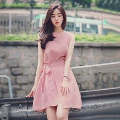 Angel Shine - Sleeveless Tie-Sash Dress Angel Shine - Sleeveless Tie-Sash Dress