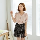 SUVINSHOP - Ruffle-Bib Puff-Sleeve Top