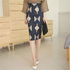 ode' - Slit-Back Patterned Pencil Skirt ode' - Slit-Back Patterned Pencil Skirt