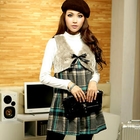JK2 - Inset Faux-Fur Vest Plaid Tunic