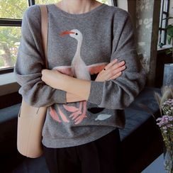 LEELIN - Flamingo Embroidered Pullover LEELIN - Flamingo Embroidered Pullover