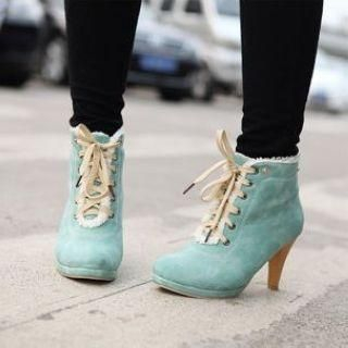 Fleece-Trim Lace-Up Ankle Boots