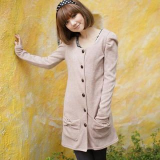 Shirred-Sleeve Bow-Accent Cardigan
