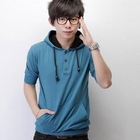 SeventyAge - Button-Front Half-Sleeve Hooded Pullover