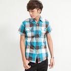 Free Shop - Short-Sleeve Dual-Pocket Plaid Shirt