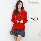 Stylementor - Set: Knit Top + Pleated Miniskirt