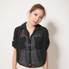 CatWorld - Tab-Sleeve Pocket-Accent Blouse