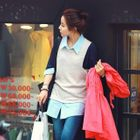 REDOPIN - Inset Shirt Color-Block Knit Top