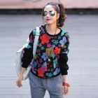 Jean Stone - Flower-Print Knit Sweater