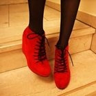 SARAH - Faux-Suede Lace-Up Wedge Boots