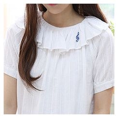 Sechuna - Musical Note Embroidered Frilled Top Sechuna - Musical Note Embroidered Frilled Top