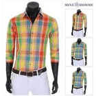 MINE M HOMME - Multi-Color 3/4-Sleeve Plaid Shirt