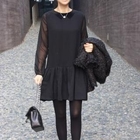 Getme - Velvet-Collar Chiffon Dress