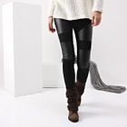 STYLEKELLY - Faux-Leather Panel Skinny Pants