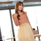 CLICK - Bow-Print Ruffled Shoulder Top