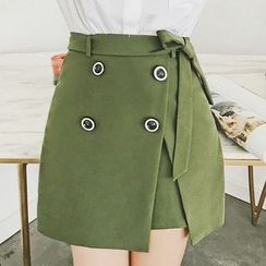 Jack Grace - Tie-Waist Buttoned A-Line Skirt Jack Grace - Tie-Waist Buttoned A-Line Skirt