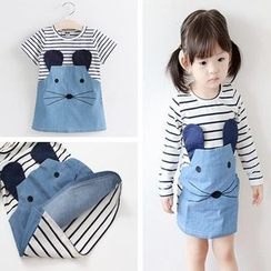 Sirena - Kids Stripe Panel Mouse Embroidered Dress Sirena - Kids Stripe Panel Mouse Embroidered Dress
