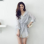D.P-Shop - Drawstring-Waist Striped Hooded Shirt