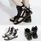 Rememberclick - Lace-Up Stitched Patent Sandals