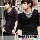 Monkey Shop - Inset Tee Drape Collar 3/4-Sleeve Top