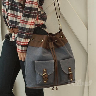 Faux-Leather Trim Bucket Bag Faux-Leather Trim Bucket Bag