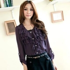 Tokyo Fashion - Tab-Sleeve Ruffled Chiffon Blouse