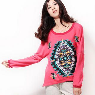 Geometric Pattern Drop-Shoulder Pullover Geometric Pattern Drop-Shoulder Pullover
