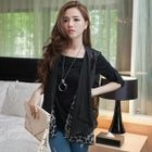 PUFII - Mock Two-Piece Leopard-Print Chiffon Top