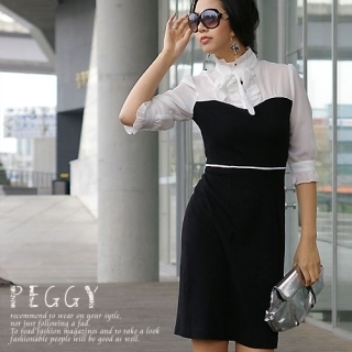 Chiffon Blouse Attached Sheath Dress Chiffon Blouse Attached Sheath Dress