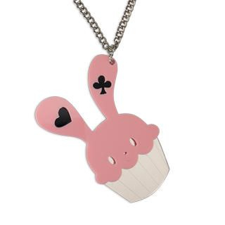 XL Sweet Pink Bunny Cupcake of Heart Silver Long Necklace XL Sweet Pink Bunny Cupcake of Heart Silver Long Necklace