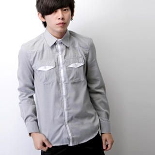 Contrast Trim Pinstriped Shirt Contrast Trim Pinstriped Shirt