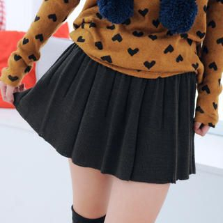Pleated Knit Miniskirt