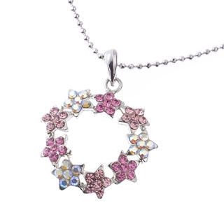 Circular Flowers Crystal Pendant (Pink)