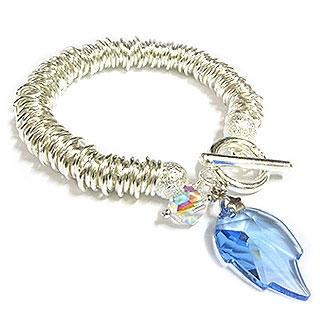 'The Foliage' - Bracelet with Swarovski Light Blue Crystal Leaf