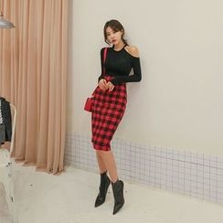 DABAGIRL - Check Midi Pencil Skirt DABAGIRL - Check Midi Pencil Skirt