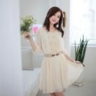 CLICK - Lace-Panel Pleated Chiffon Dress
