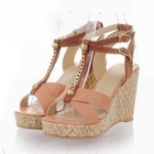 Grace Candy - T-Strap Chain-Accent Wedge Sandals