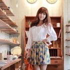 CLICK - Collarless Buff Sleeve Blouse