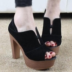 Mancienne - Genuine Leather Peep-Toe Platform Pumps