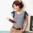 YUMI - Ruffled-Sleeve Striped T-Shirt